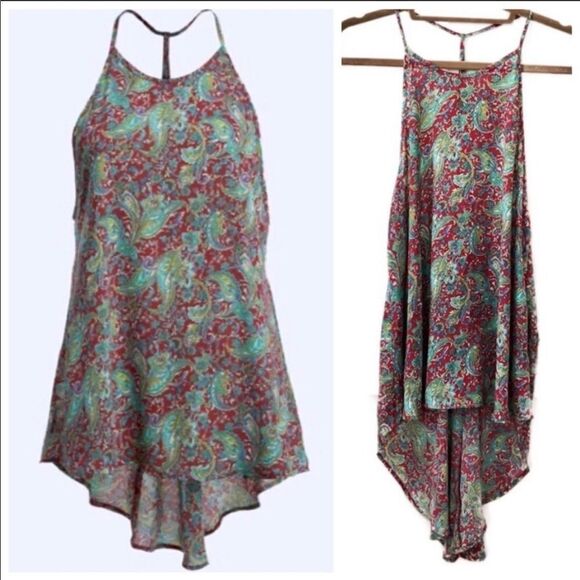 2/$30 ASTR The Label High Low Paisley Floral Sheer Tunic Tank Top - Picture 3 of 6